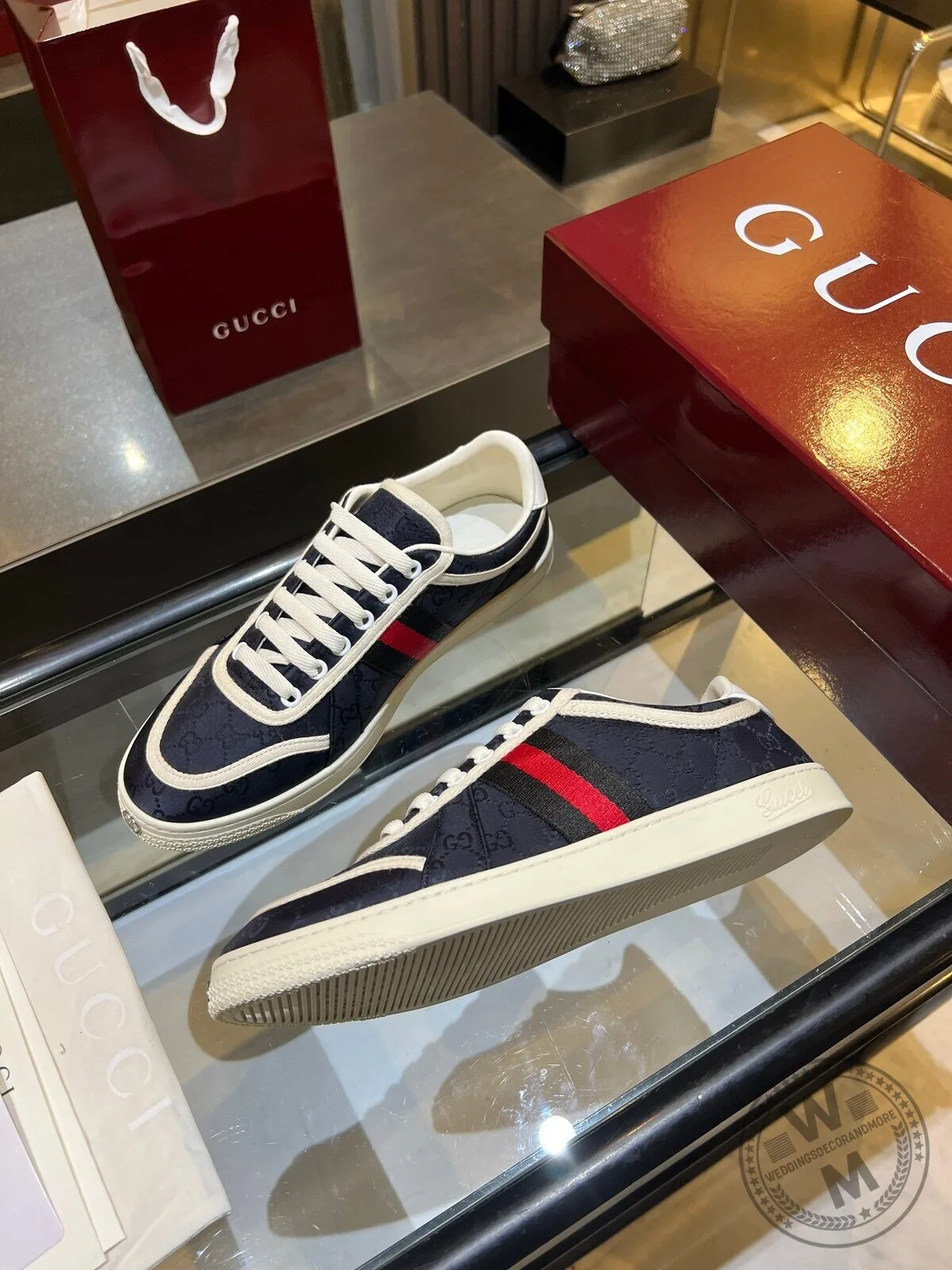 Gucci Interlocking G Stripe Pattern Blue Low Top Sneakers 7 Gucci Interlocking G Stripe Pattern Blue Low Top Sneakers