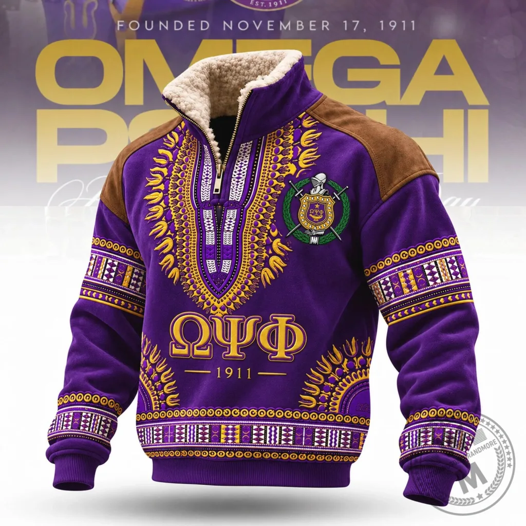 Omega Psi Phi Fraternity Sherpa Collar Pullover Sweatshirt Omega Psi Phi Fraternity Sherpa Collar Pullover Sweatshirt