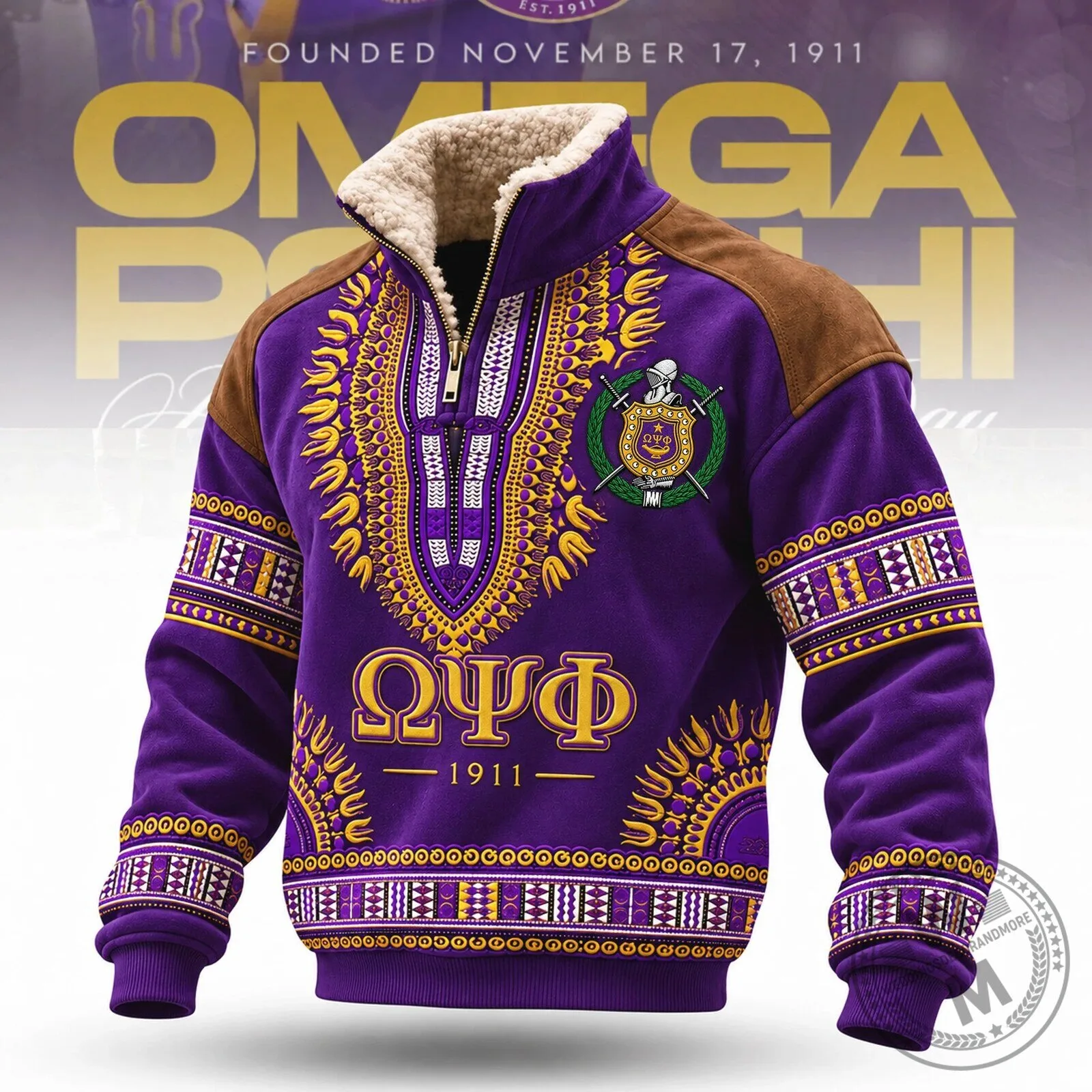 Omega Psi Phi Fraternity Sherpa Collar Pullover Sweatshirt 3 Omega Psi Phi Fraternity Sherpa Collar Pullover Sweatshirt