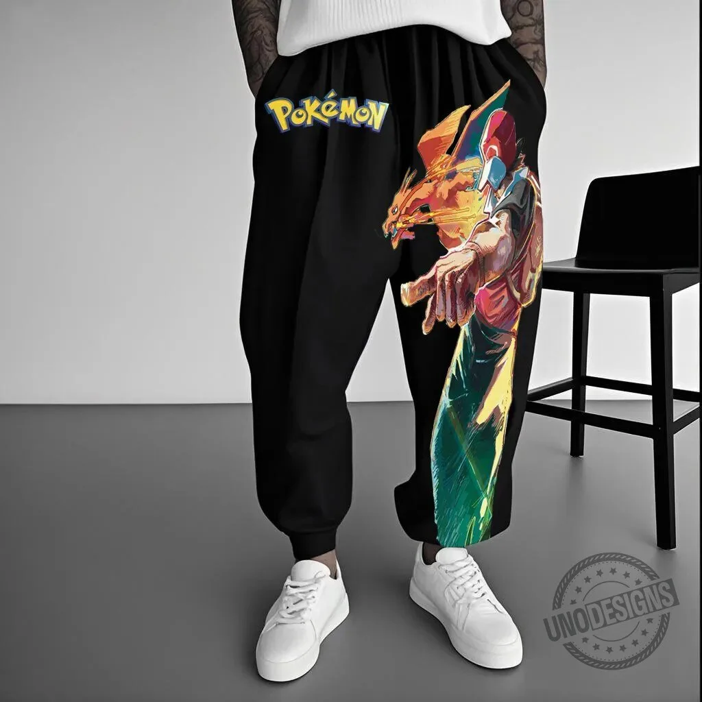 Pokemon Charizard Trainer Graphic Black Jogger Pants for Men