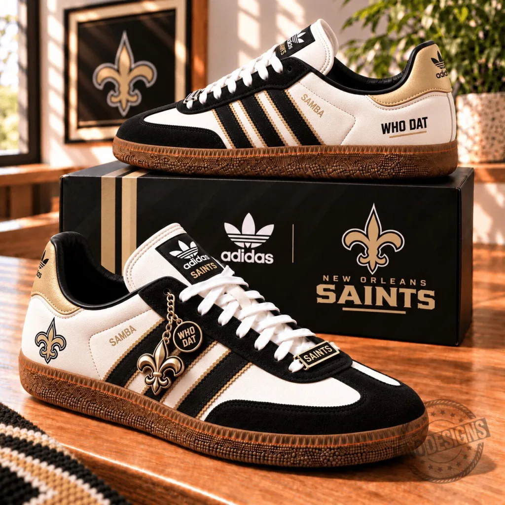 New Orleans Saints Football Team Black and Gold Samba Athletic Shoes New Orleans Saints Football Team Black and Gold Samba Athletic Shoes