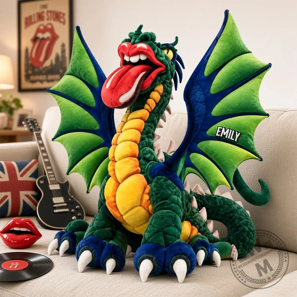 Rolling Stones Dragon Plush Toy, Personalized Stuffed Animal for Music Lovers