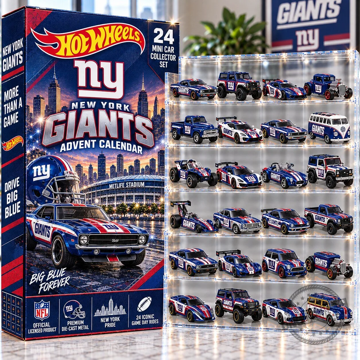 New York Giants Hot Wheels 24 Mini Car Collector Set Advent Calendar