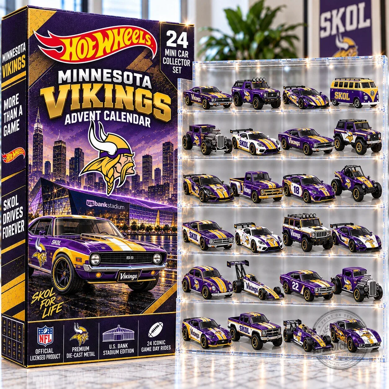 Minnesota Vikings Hot Wheels 24 Mini Car Collector Set Advent Calendar