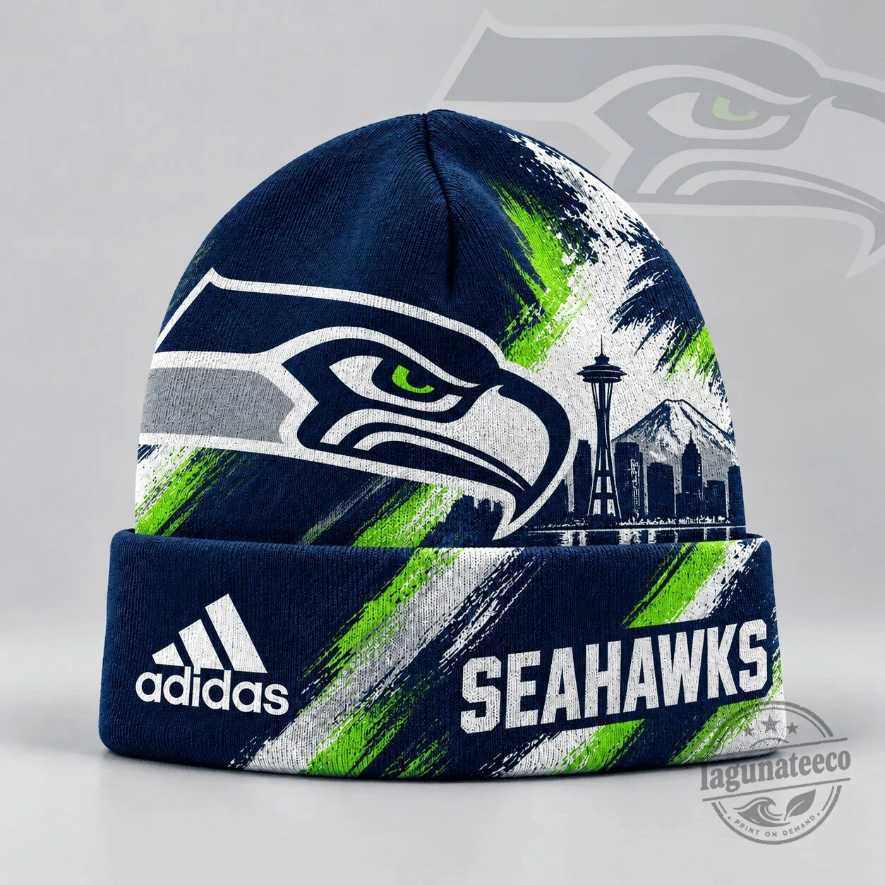 Seattle Seahawks Urban Skyline Distressed Brushstroke Knit Beanie Hat