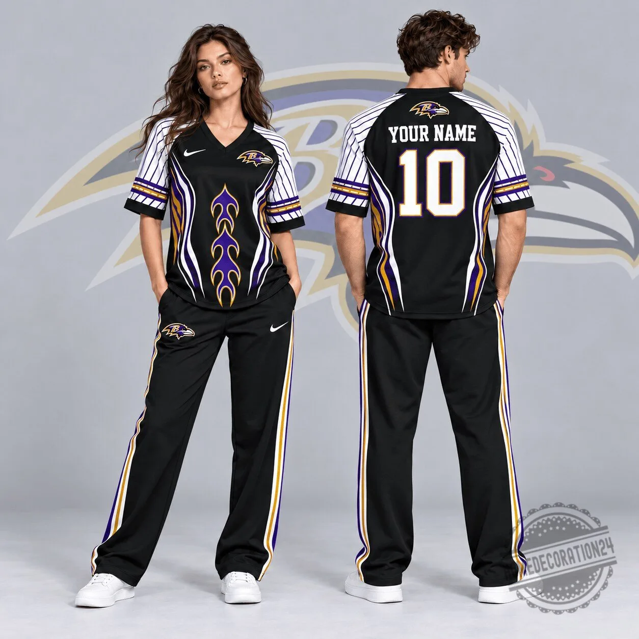Baltimore Ravens Custom Name Number Flame Graphic NFL Football Jersey