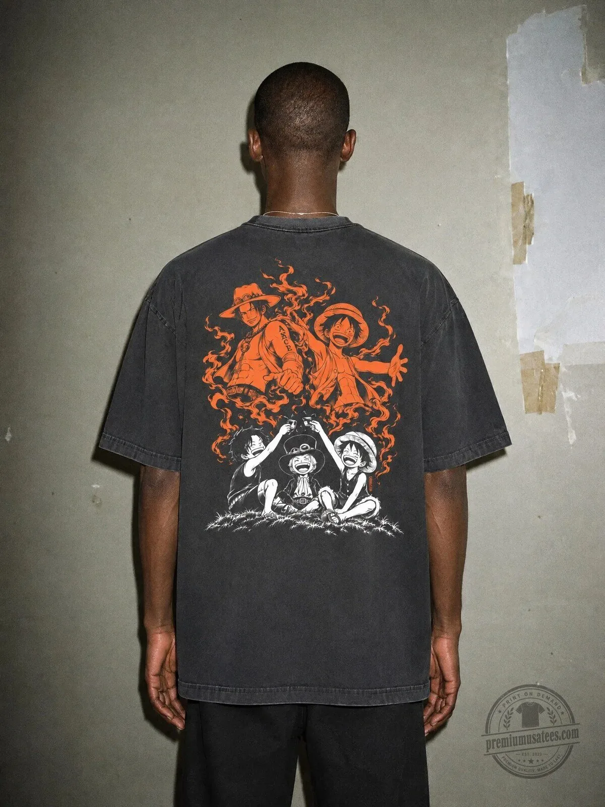 One Piece Brothers Oath Flame Vintage Black T-Shirt