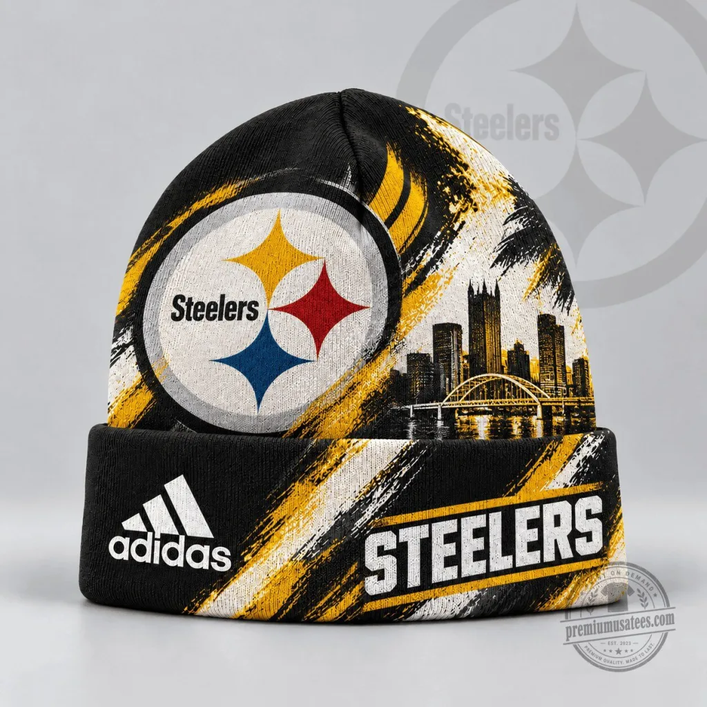 Pittsburgh Steelers Urban Skyline Distressed Brushstroke Knit Beanie Hat Pittsburgh Steelers Urban Skyline Distressed Brushstroke Knit Beanie Hat