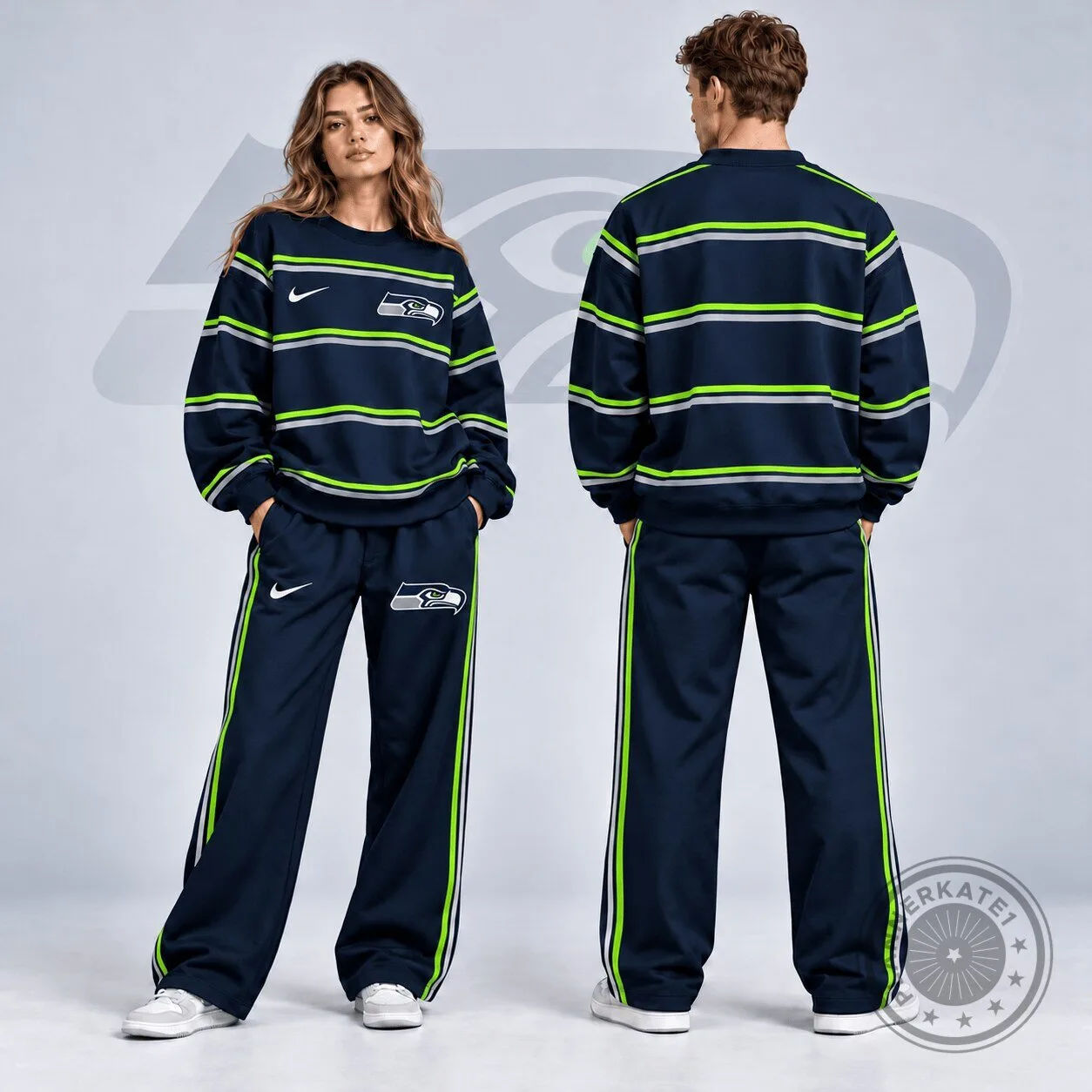Seattle Seahawks NFL Football Team Striped Crewneck Sweatshirt for Men and Women