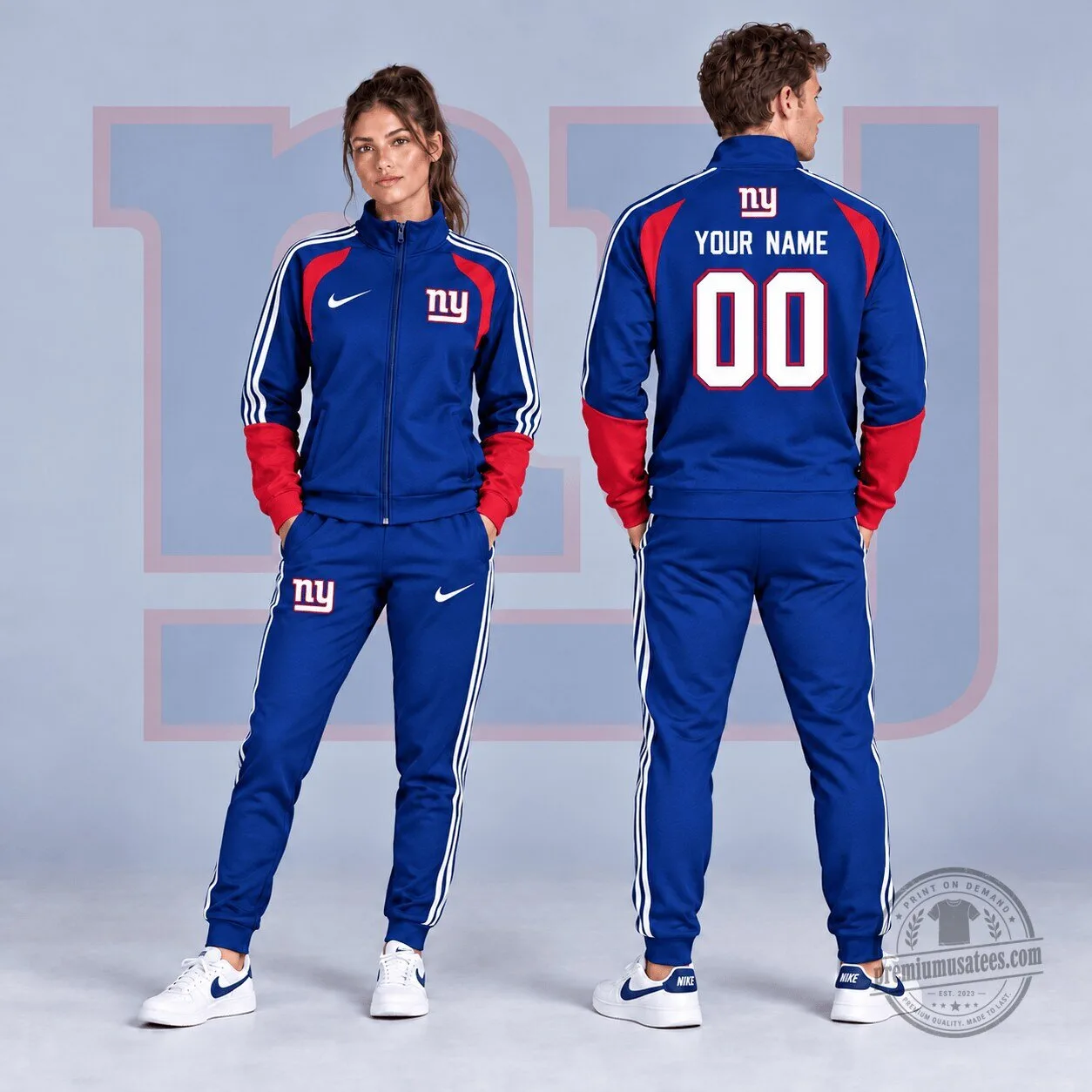 New York Giants Custom Name and Number Full-Zip Tracksuit Jacket