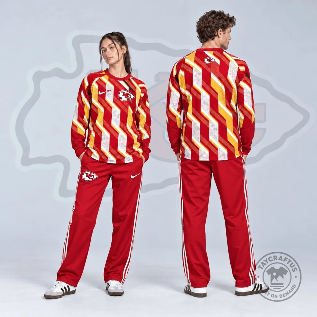 Kansas City Chiefs Bold Diagonal Stripe Long Sleeve Crewneck Shirt and Track Pants Set Kansas City Chiefs Bold Diagonal Stripe Long Sleeve Crewneck Shirt and Track Pants Set