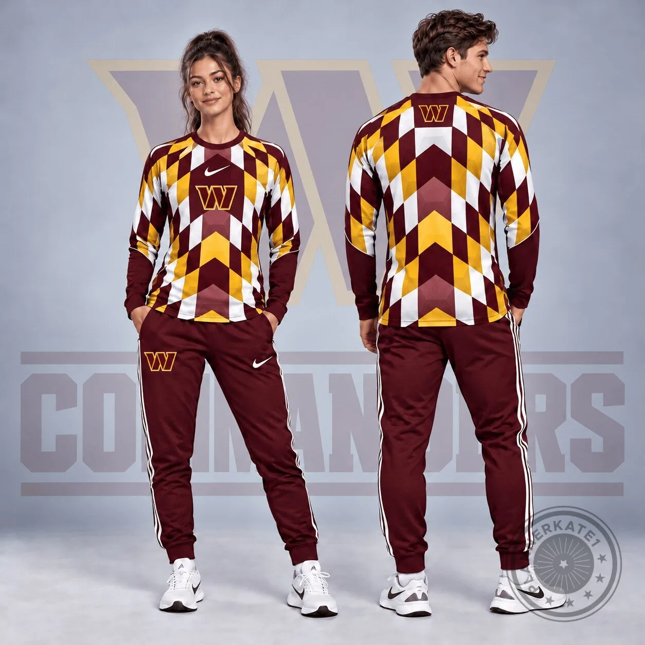 Washington Commanders Diamond Chevron Geometric Print Long Sleeve Shirt