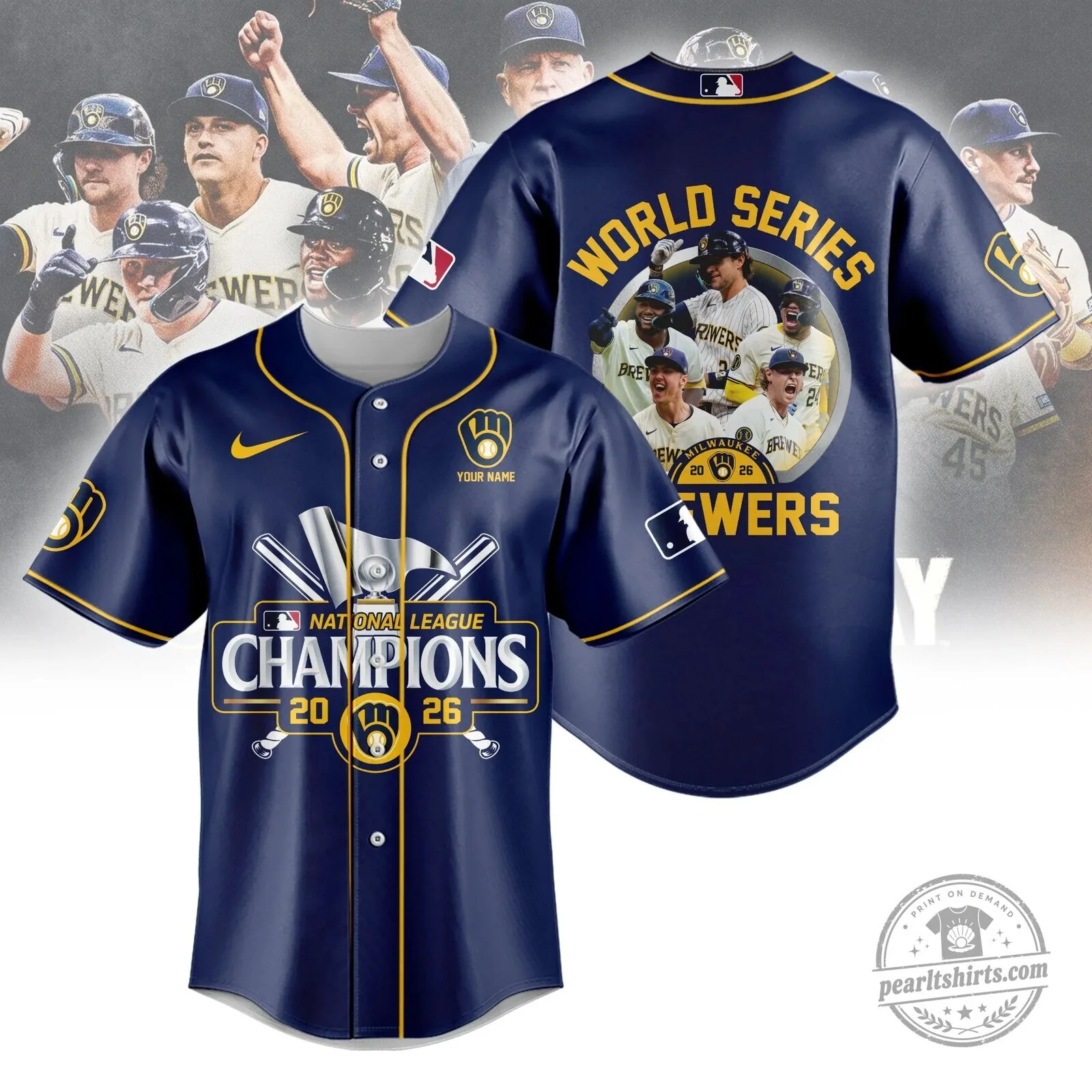 2026 World Series Baseball Jersey for Milwaukee Brewers - National League Champions 1 2026 World Series Baseball Jersey for Milwaukee Brewers - National League Champions