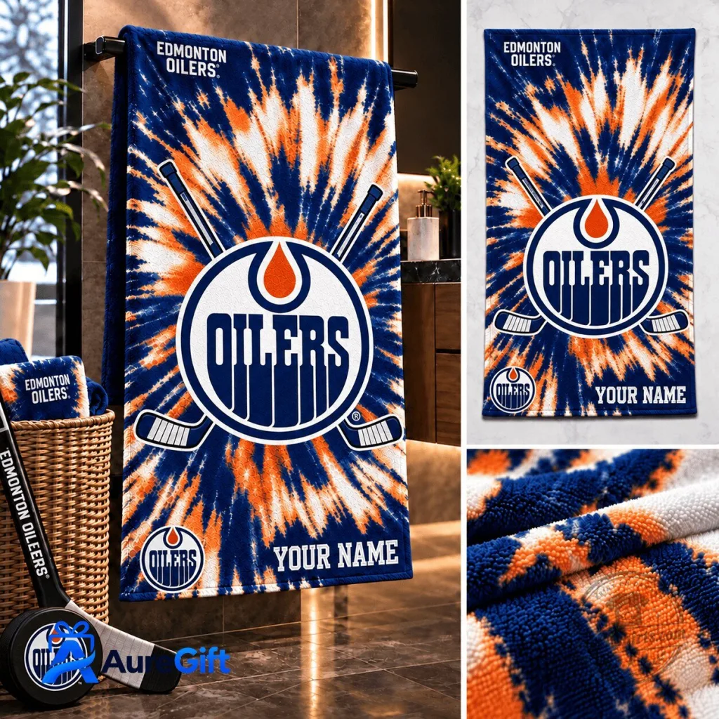 Edmonton Oilers NHL Tie Dye Personalized Bath Towel Edmonton Oilers NHL Tie Dye Personalized Bath Towel