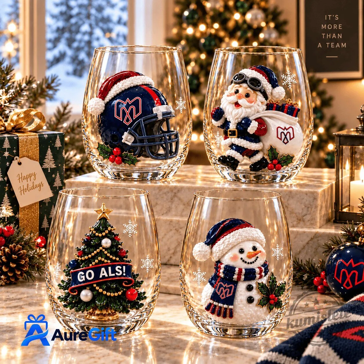Montreal Alouettes Christmas Stemless Wine Glass Set of Four