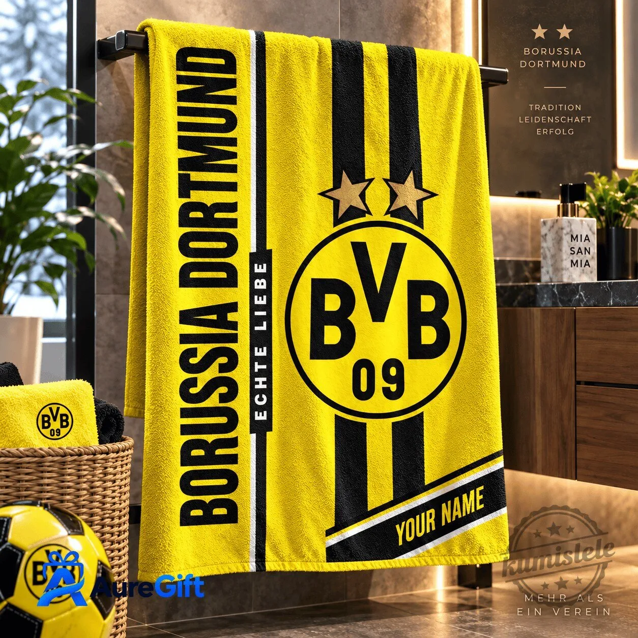 Borussia Dortmund Football Club Personalized Name Yellow Black Striped Bath Towel