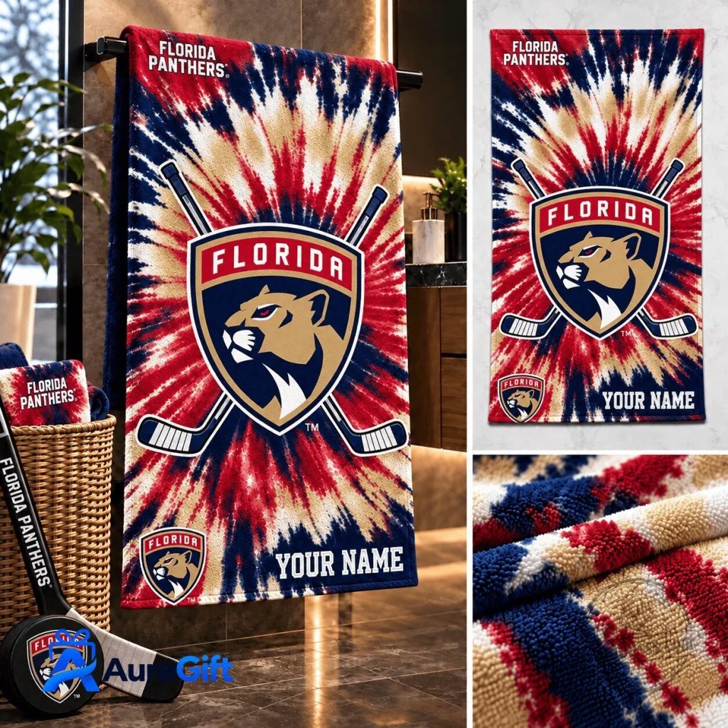 Florida Panthers NHL Tie-Dye Personalized Beach Towel Florida Panthers NHL Tie-Dye Personalized Beach Towel