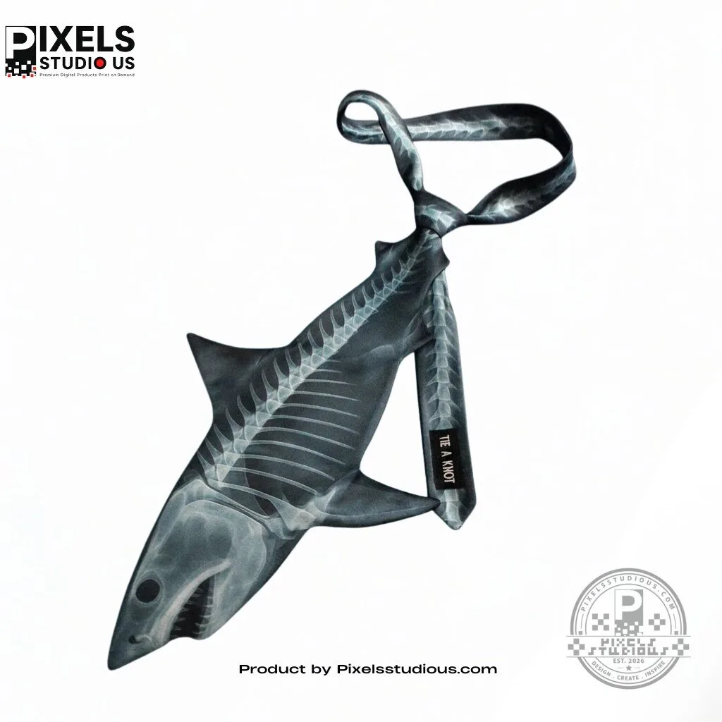 Shark X-Ray Skeleton Novelty Necktie 4 Shark X-Ray Skeleton Novelty Necktie 3D shirt or sports jersey with all-over print design