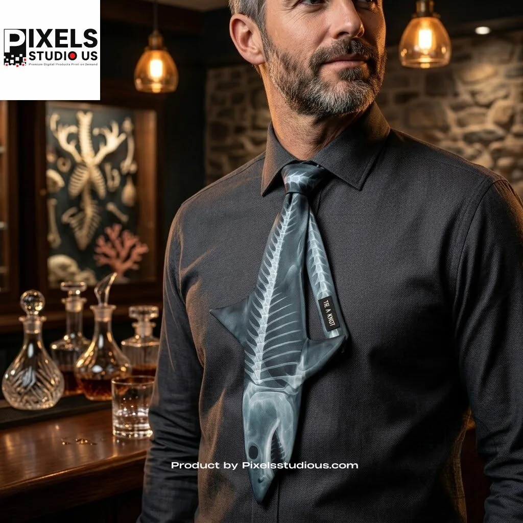 Shark X-Ray Skeleton Novelty Necktie 6 Shark X-Ray Skeleton Novelty Necktie 3D shirt or sports jersey with all-over print design