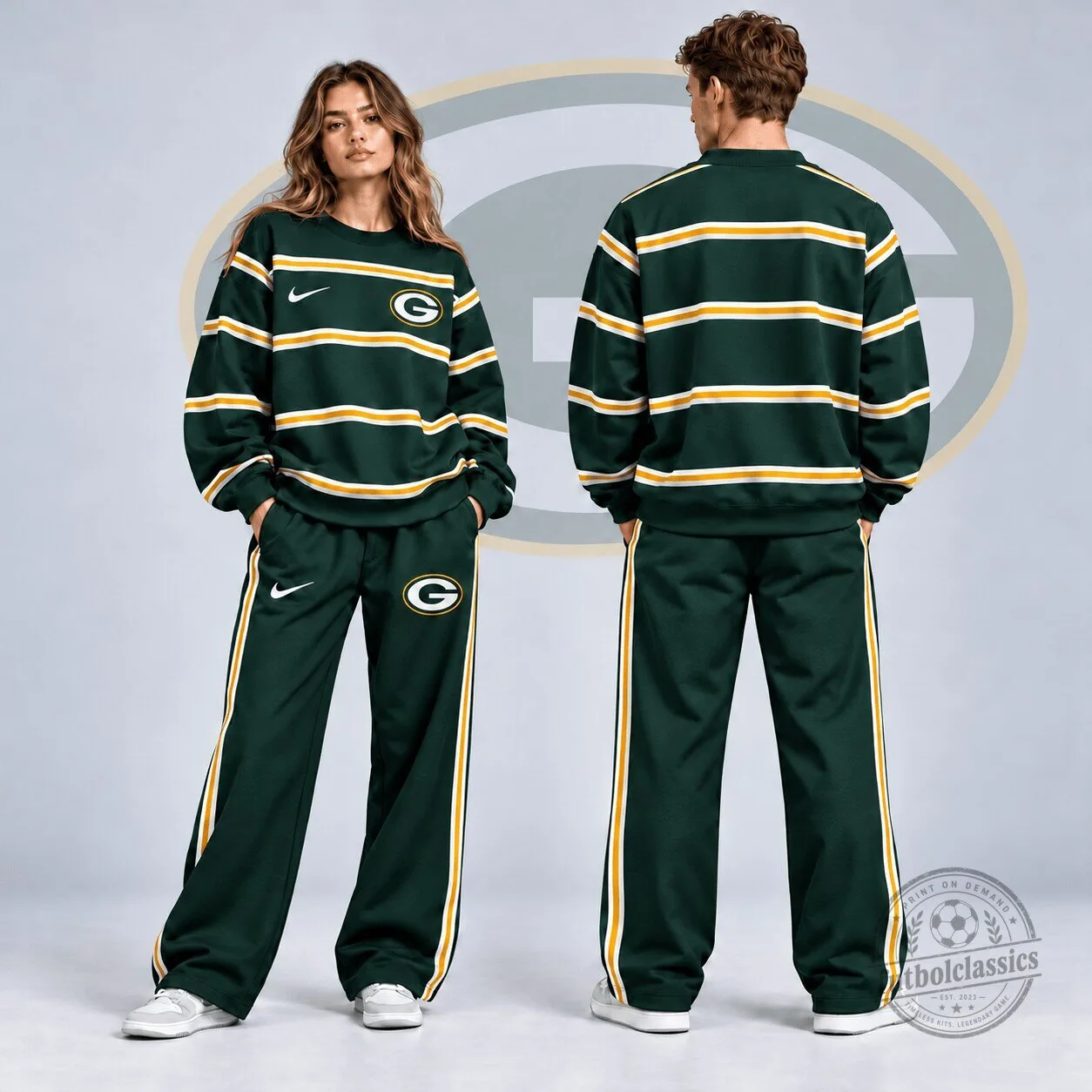 Green Bay Packers Horizontal Racing Stripe Crewneck Sweatshirt 1 Green Bay Packers Horizontal Racing Stripe Crewneck Sweatshirt