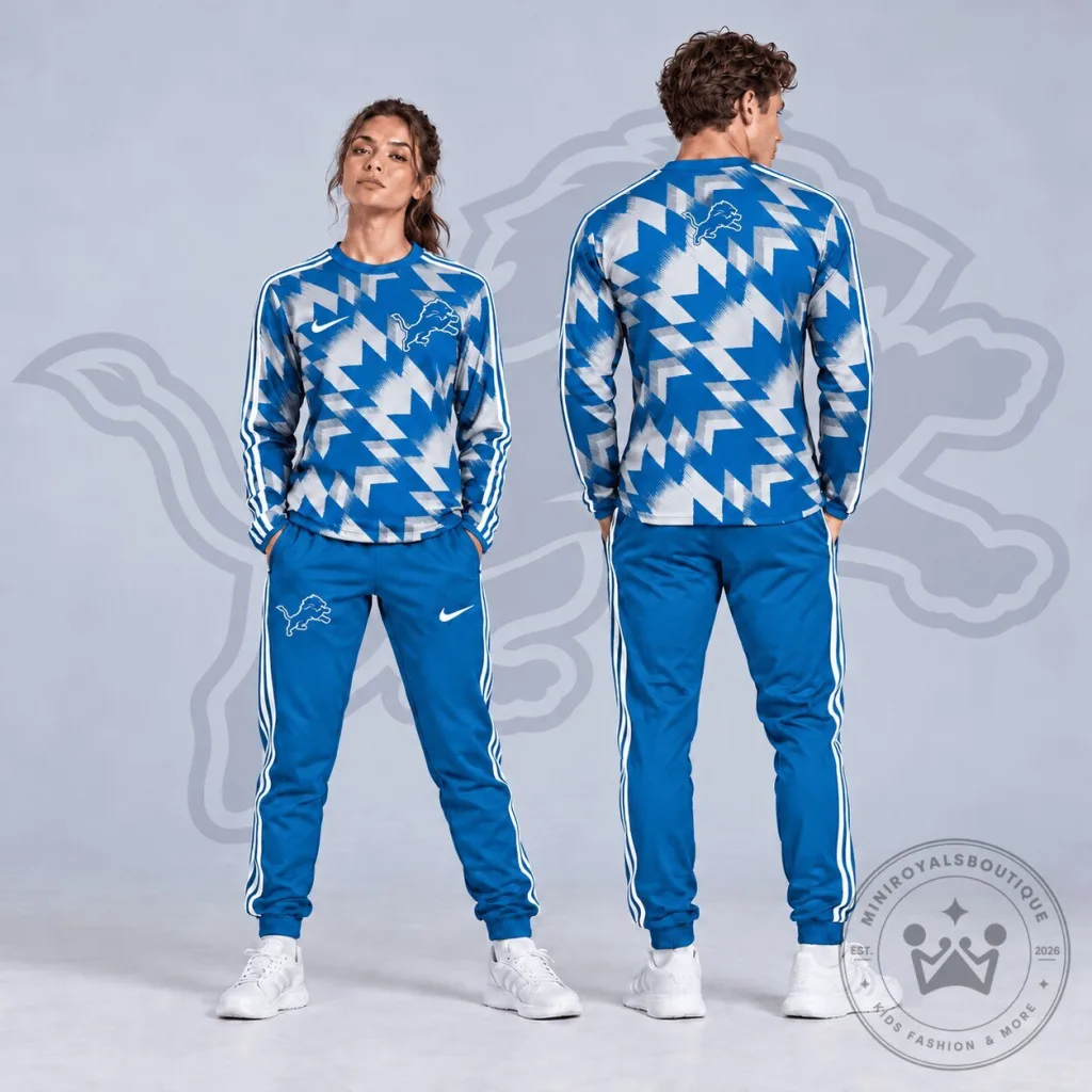 Detroit Lions Geometric Pattern Long Sleeve Crewneck Sweatshirt Detroit Lions Geometric Pattern Long Sleeve Crewneck Sweatshirt