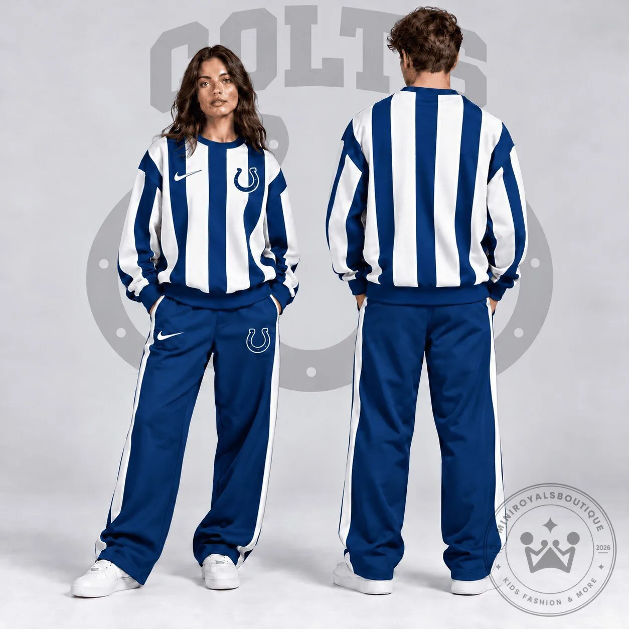 Indianapolis Colts Vertical Stripe Crewneck Sweatshirt and Wide Leg Track Pants Set 1 Indianapolis Colts Vertical Stripe Crewneck Sweatshirt and Wide Leg Track Pants Set