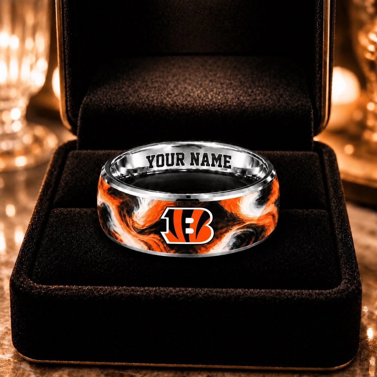 Cincinnati Bengals NFL Custom Name Swirl Pattern Football Team Ring