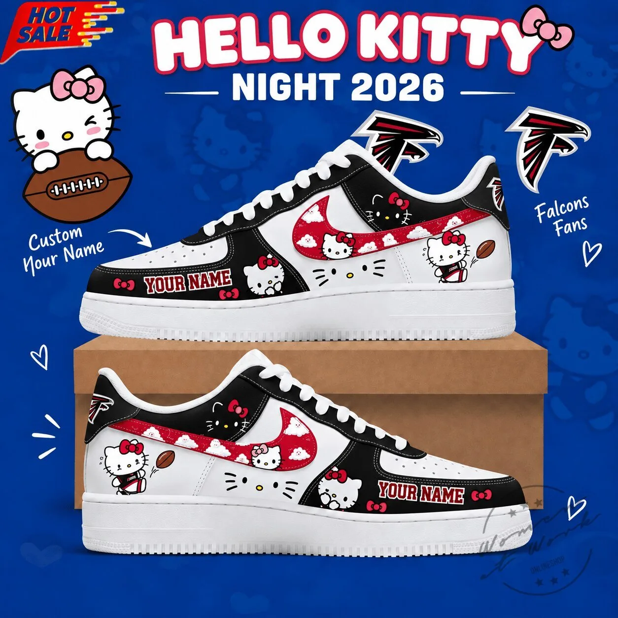 Atlanta Falcons Hello Kitty Custom Name Low Top Sneakers for Fans
