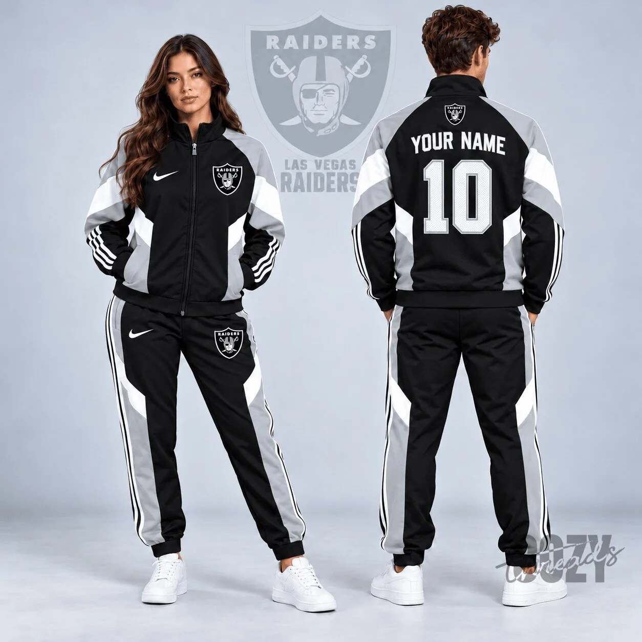 Las Vegas Raiders Personalized Black and Gray Colorblock Tracksuit Jacket