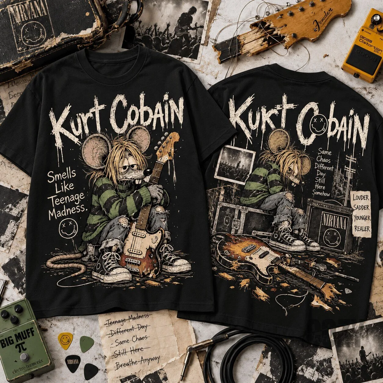 Kurt Cobain Rat Fink Smells Like Teenage Madness T-Shirt