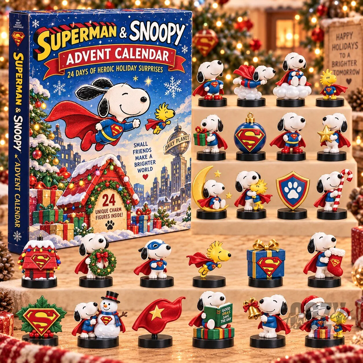 Superman and Snoopy Christmas Advent Calendar with 24 Collectible Figures