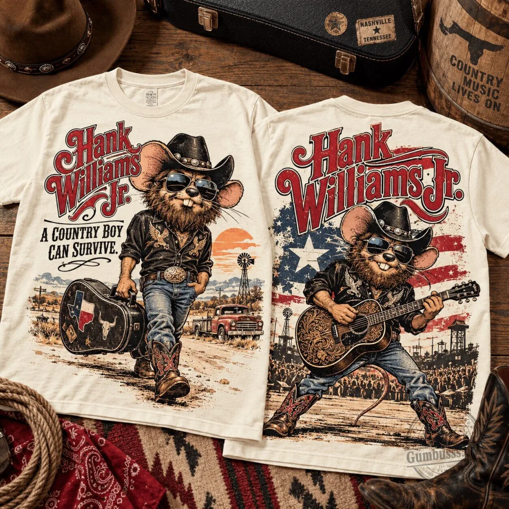 Hank Williams Junior Rat Fink Country Outlaw Graphic T-Shirt for Music Lovers Hank Williams Junior Rat Fink Country Outlaw Graphic T-Shirt for Music Lovers