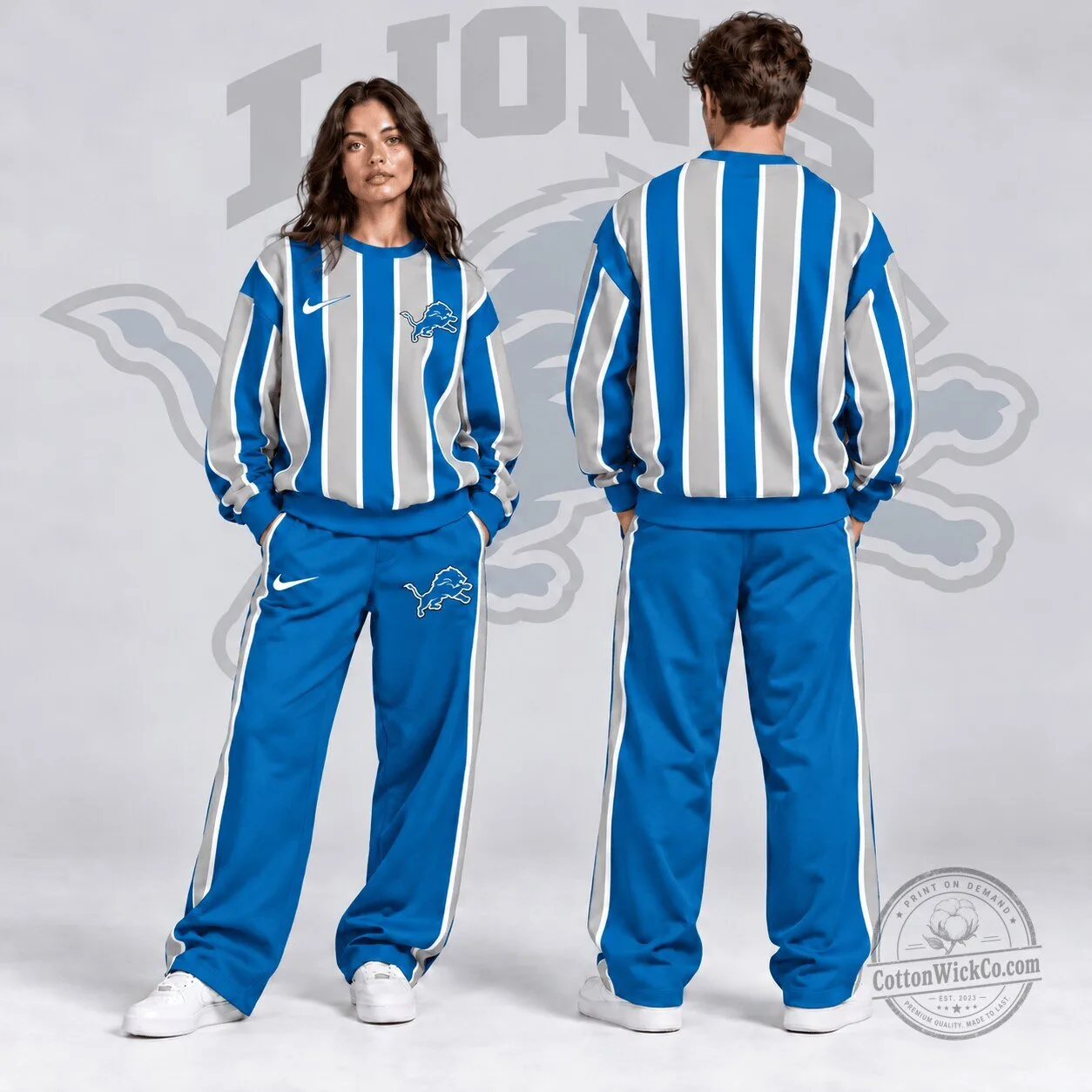 Detroit Lions NFL Retro Vertical Pinstripe Crewneck Sweatshirt