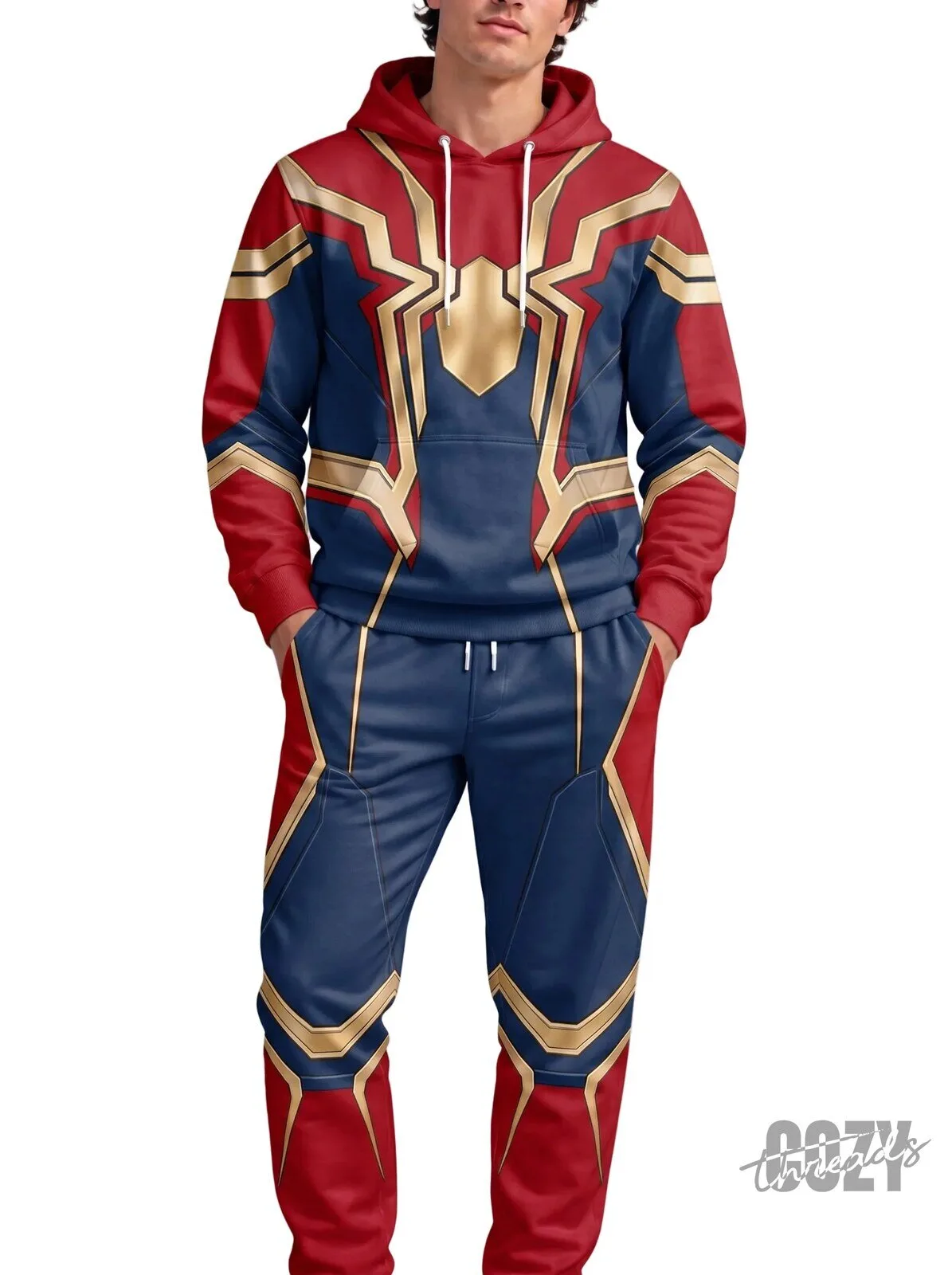 Iron Man Golden Armor Red Blue Web Hero Costume Hoodie and Sweatpants Set