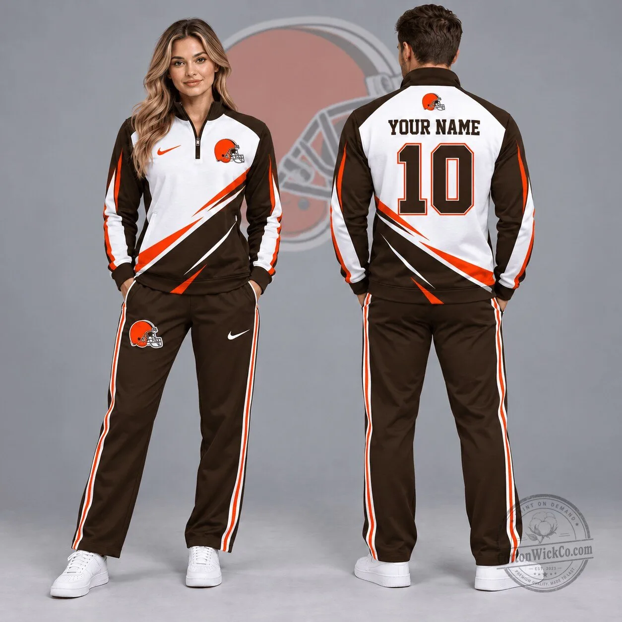 Cleveland Browns Custom Name and Number Quarter-Zip Pullover and Track Pants Set
