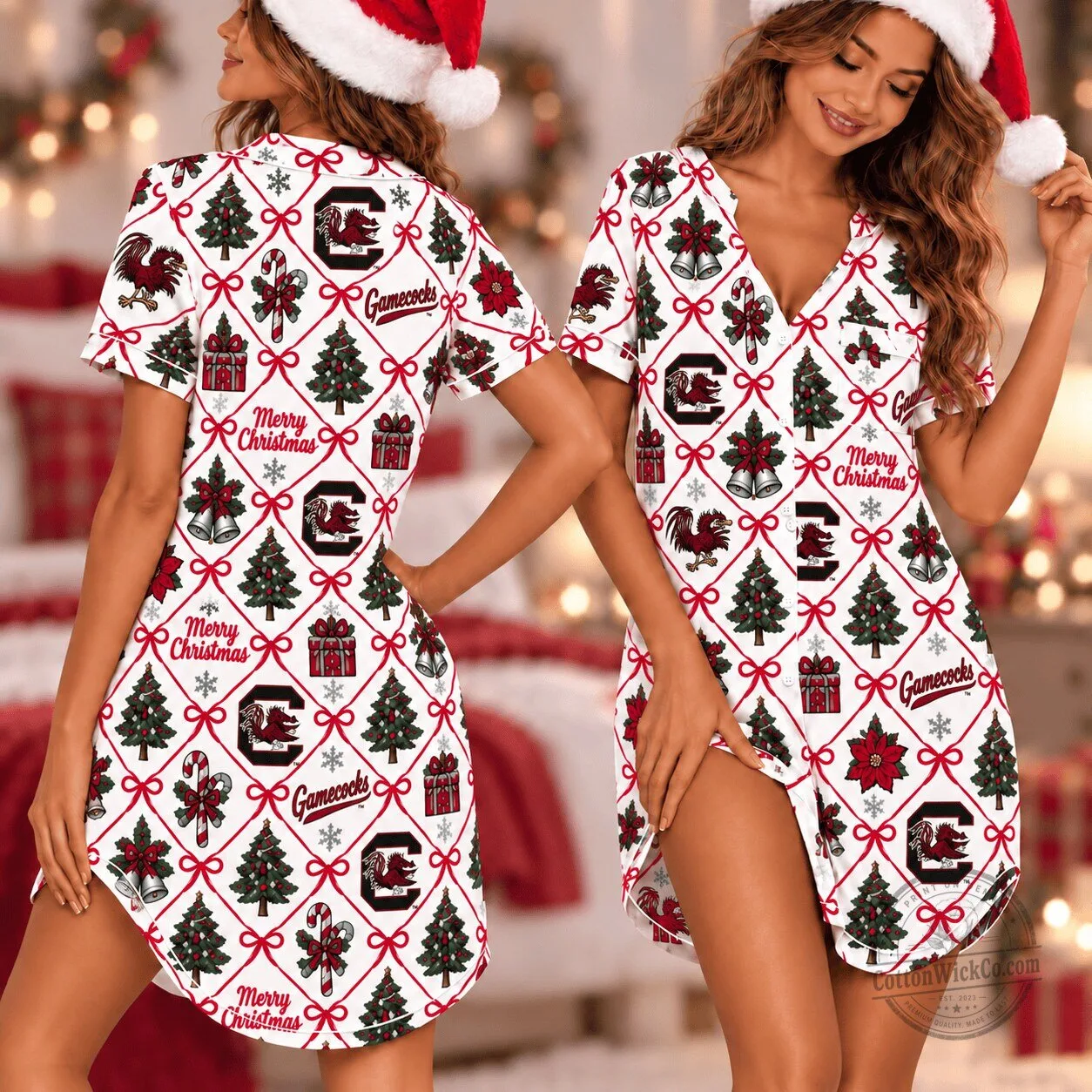 South Carolina Gamecocks Retro Christmas Pattern Women's Nightgown