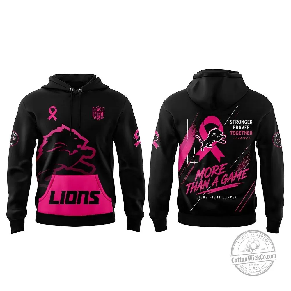 Detroit Lions NFL Cancer Awareness Month Pink Ribbon Black Hoodie 4 Detroit Lions NFL Cancer Awareness Month Pink Ribbon Black Hoodie