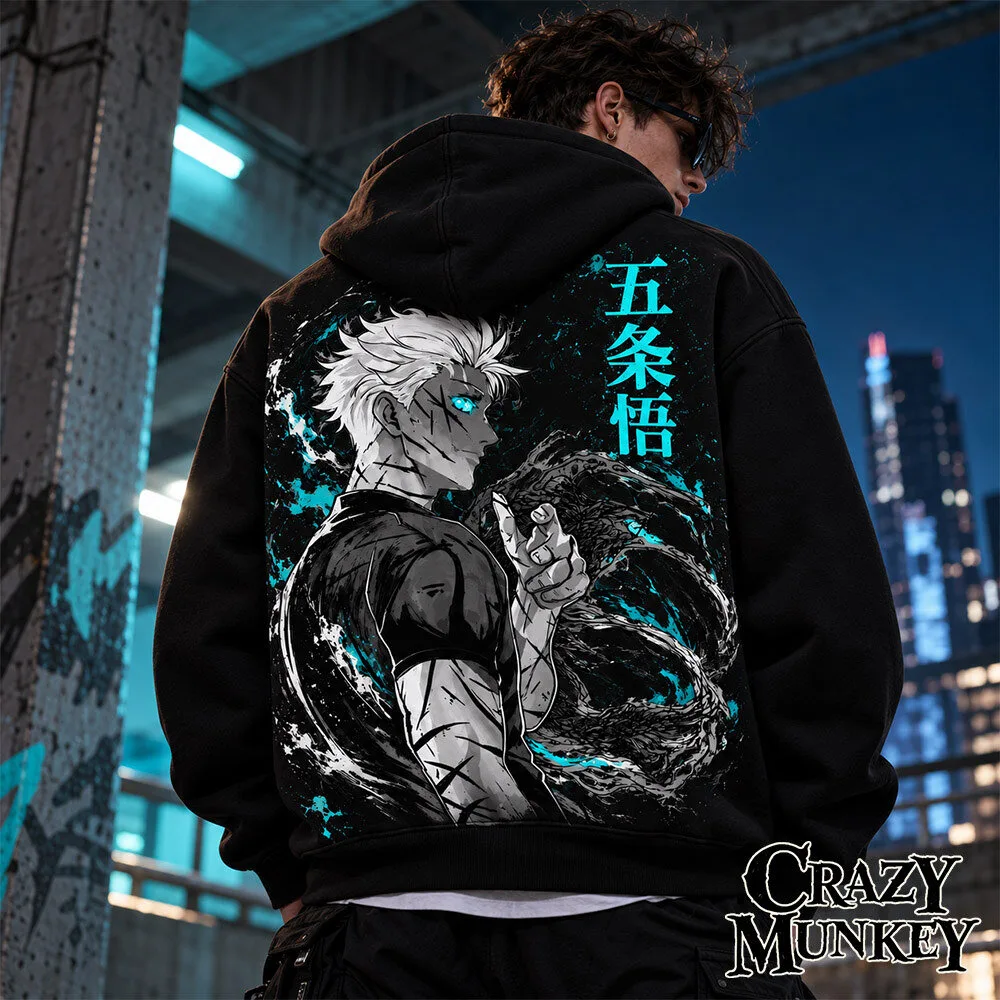 Jujutsu Kaisen Satoru Gojo Cyan Cursed Energy Black Hoodie | Apparel
