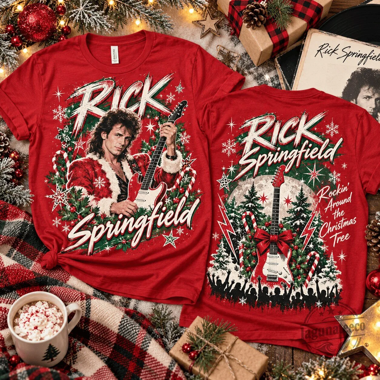 Rick Springfield Rockin' Around The Christmas Tree Ugly Christmas T-Shirt