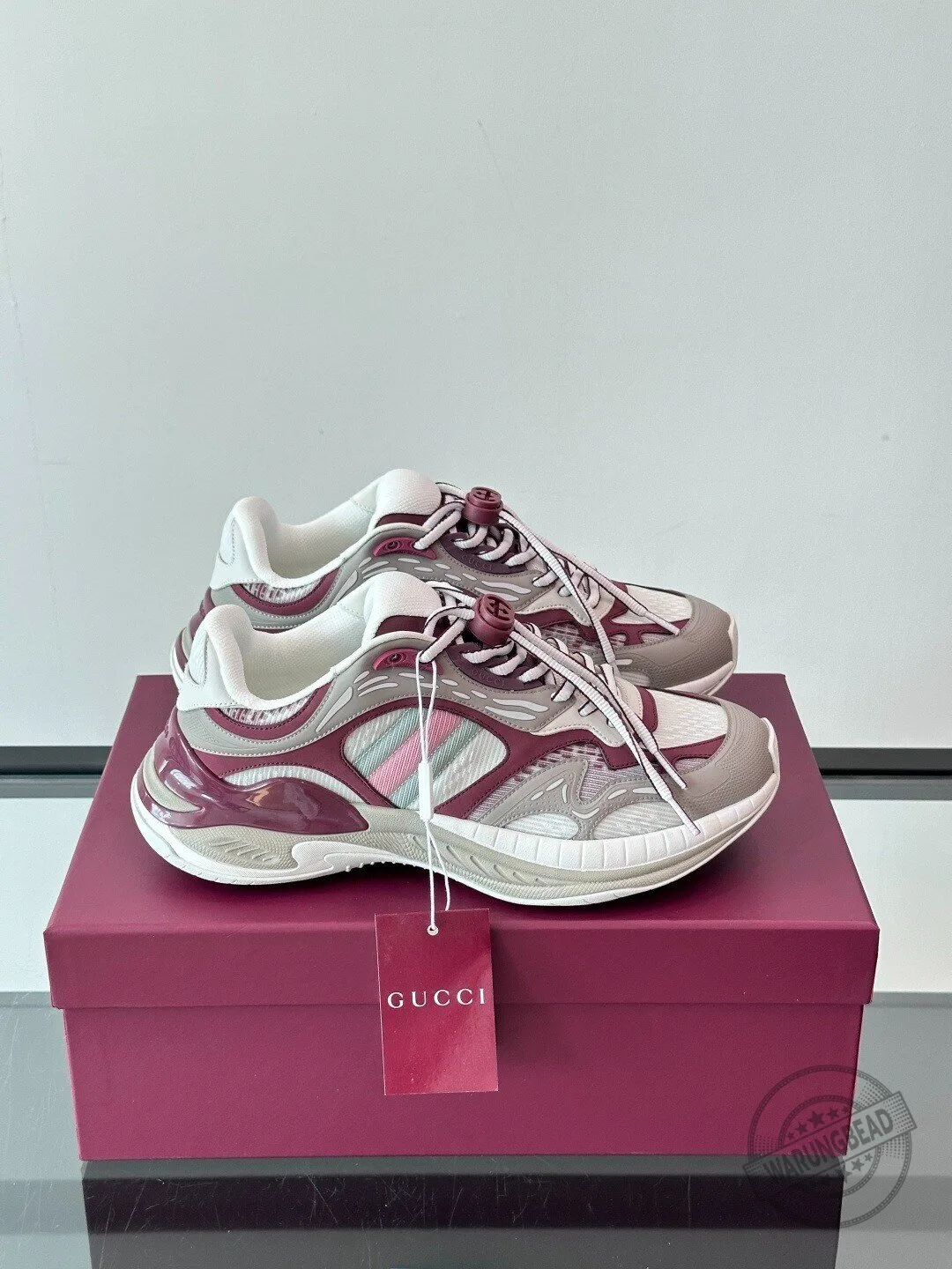 Gucci Maroon White Designer Running Shoes