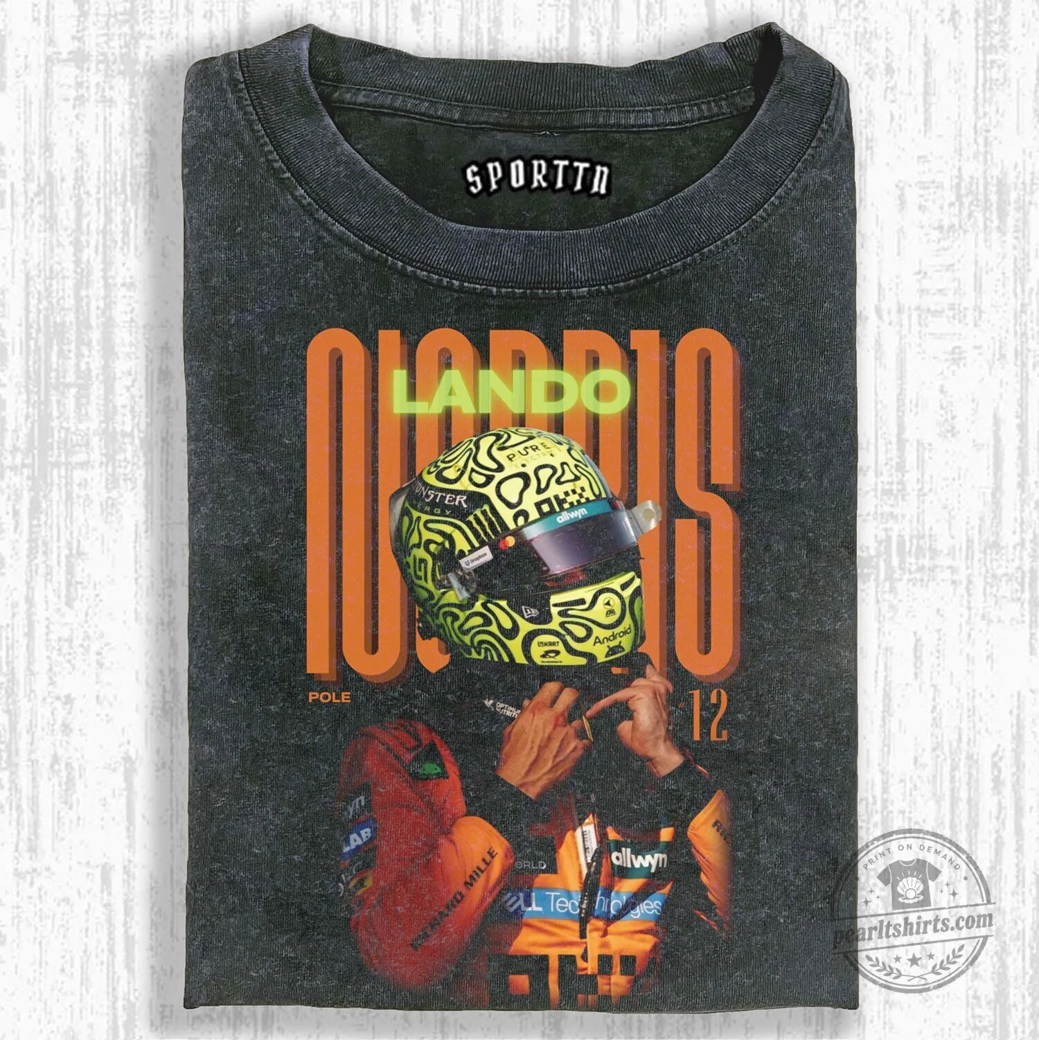 Washed Graphic T-Shirt of Lando Norris, Formula 1 Racing Driver