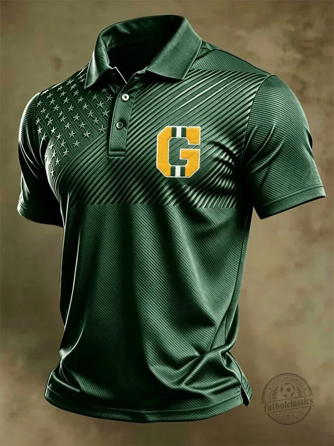 Green Bay Packers American Flag Stripes Pattern Men's Polo Shirt