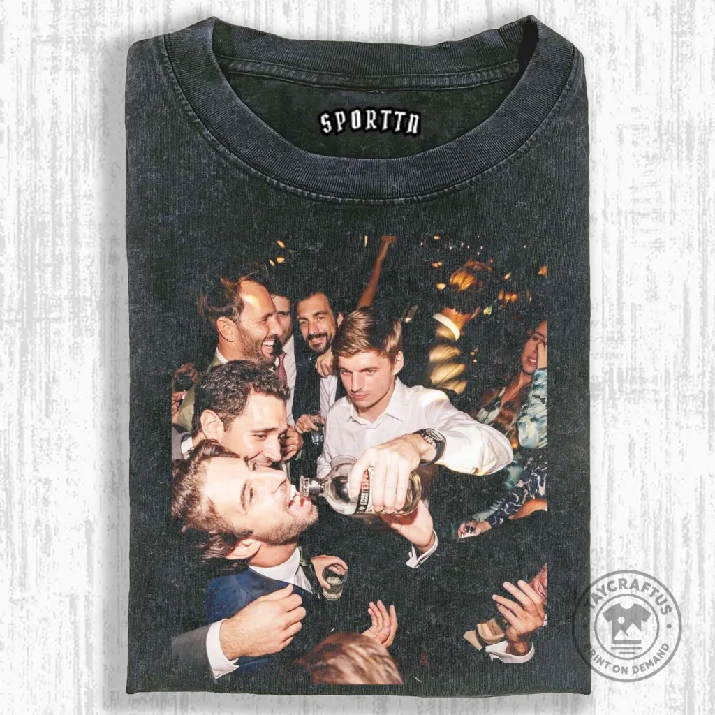 Max Verstappen Party Scene Graphic Print Washed Black Unisex T-Shirt Max Verstappen Party Scene Graphic Print Washed Black Unisex T-Shirt