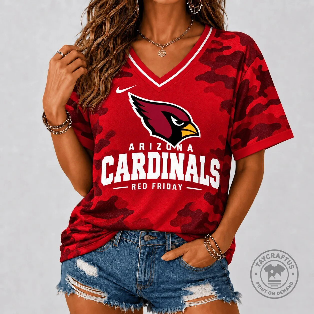 Arizona Cardinals Red Friday Camouflage V-Neck Football T-Shirt 1 Arizona Cardinals Red Friday Camouflage V-Neck Football T-Shirt