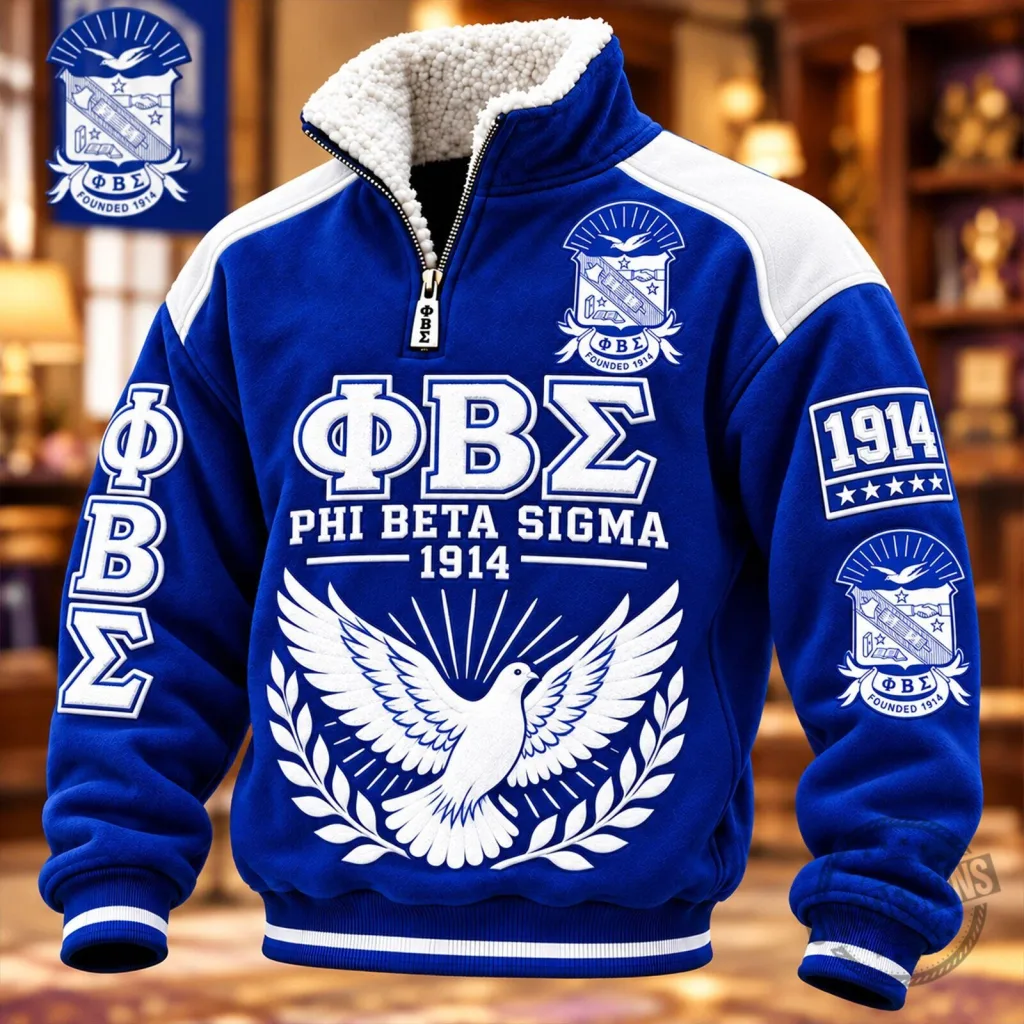 Sherpa Collar Pullover Jacket with Quarter Zip for Phi Beta Sigma Fraternity Sherpa Collar Pullover Jacket with Quarter Zip for Phi Beta Sigma Fraternity