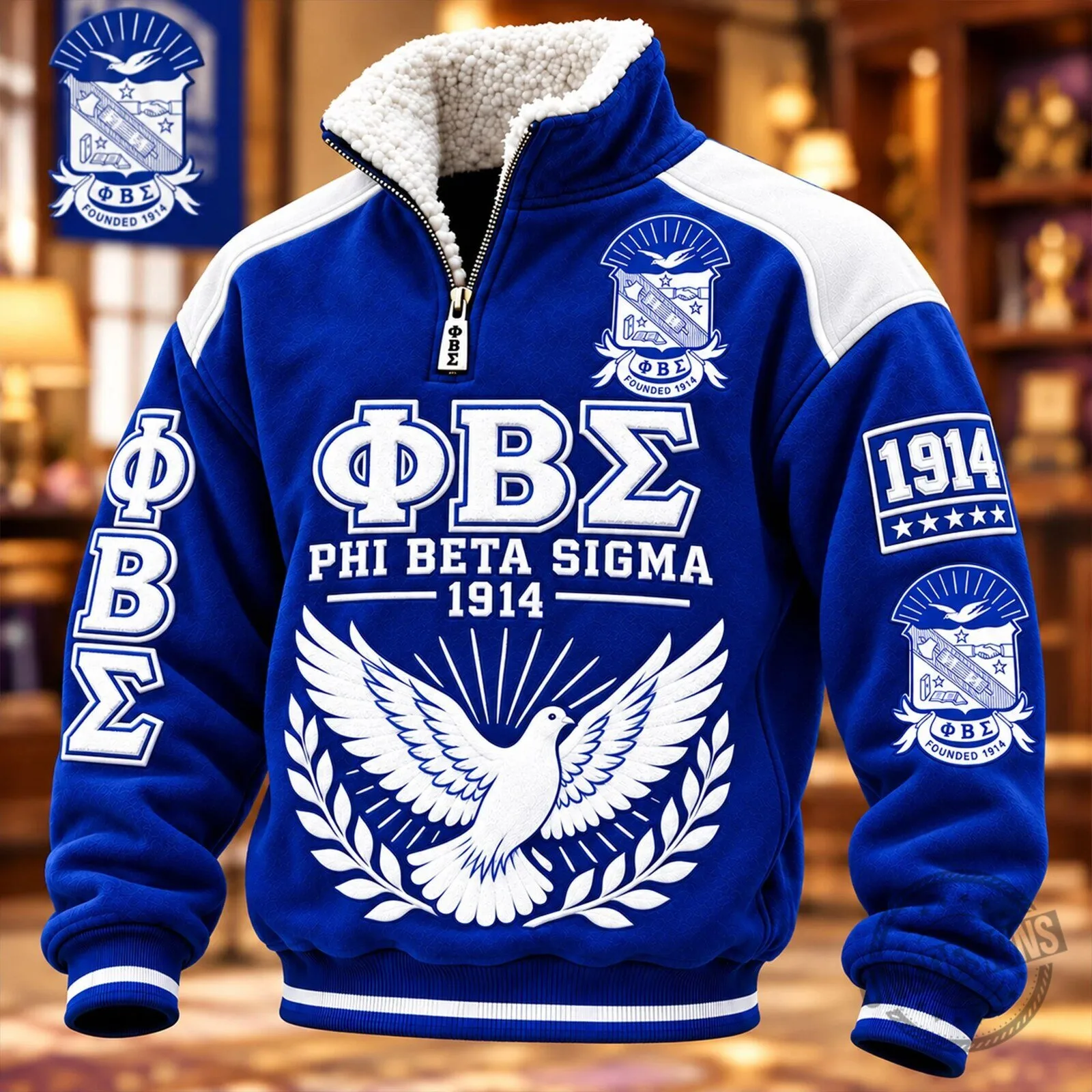 Sherpa Collar Pullover Jacket with Quarter Zip for Phi Beta Sigma Fraternity