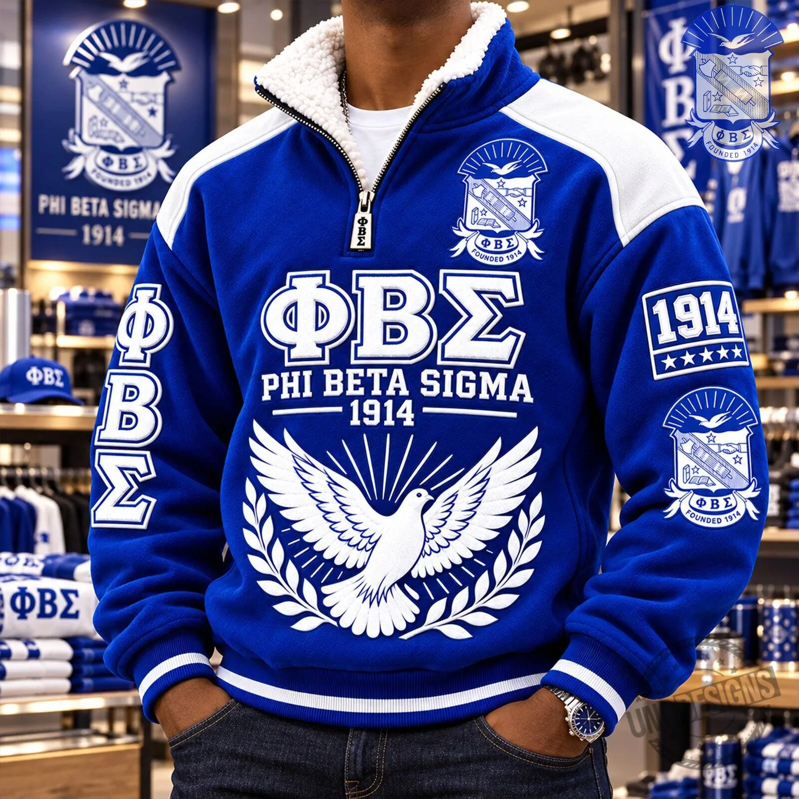Sherpa Collar Pullover Jacket with Quarter Zip for Phi Beta Sigma Fraternity 7 Sherpa Collar Pullover Jacket with Quarter Zip for Phi Beta Sigma Fraternity