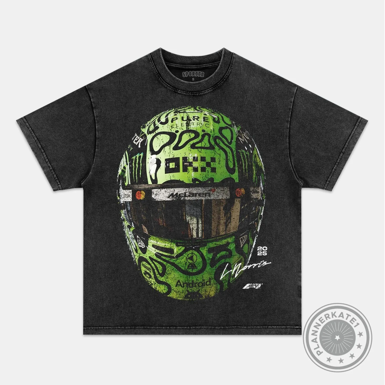 Lando Norris Formula One Racing Helmet Graphic Washed Black T-Shirt