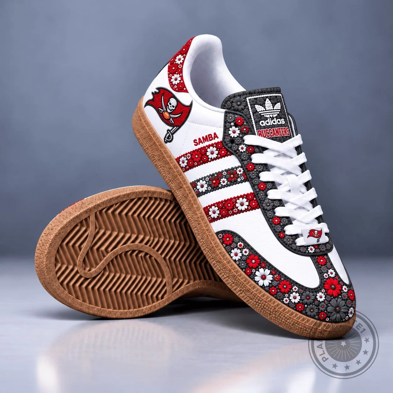 Tampa Bay Buccaneers Floral Pattern Adidas Samba Style Shoes 1 Tampa Bay Buccaneers Floral Pattern Adidas Samba Style Shoes