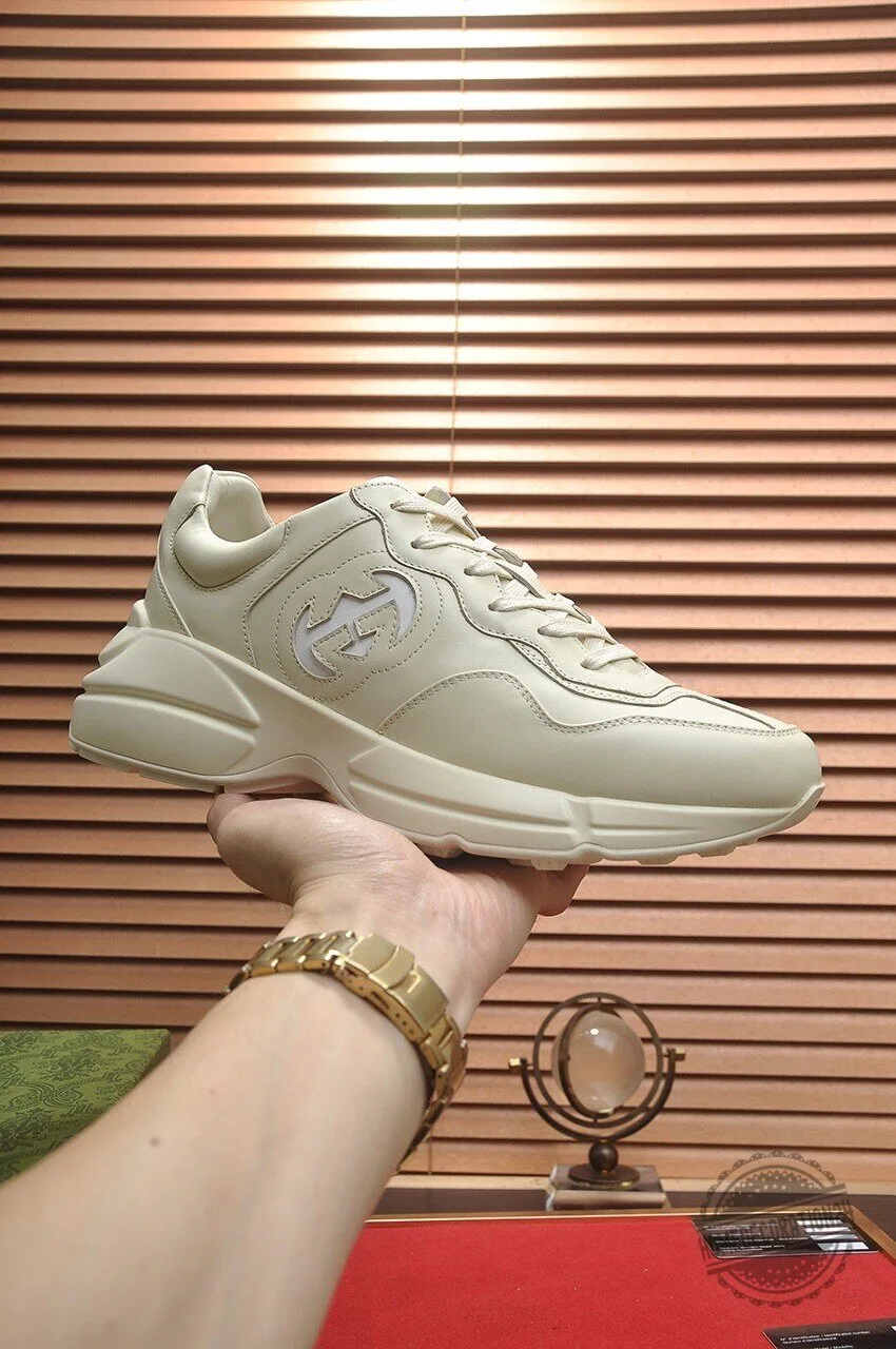 Gucci Cream Leather Logo Embossed Sneakers 5 Gucci Cream Leather Logo Embossed Sneakers